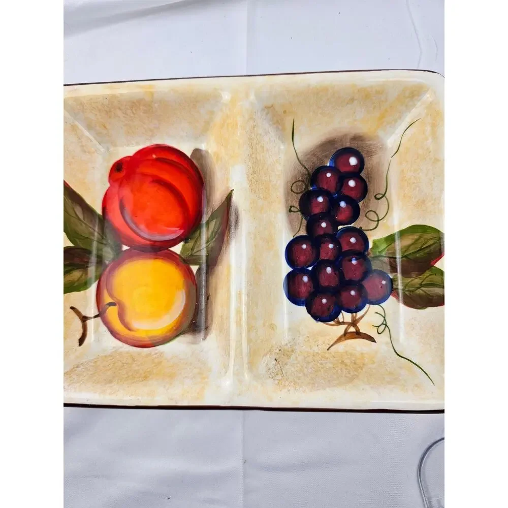 Hand‎ Painted Ceramic 4-Compartment Fruit Serving Tray Relish Dish Tuscan Style